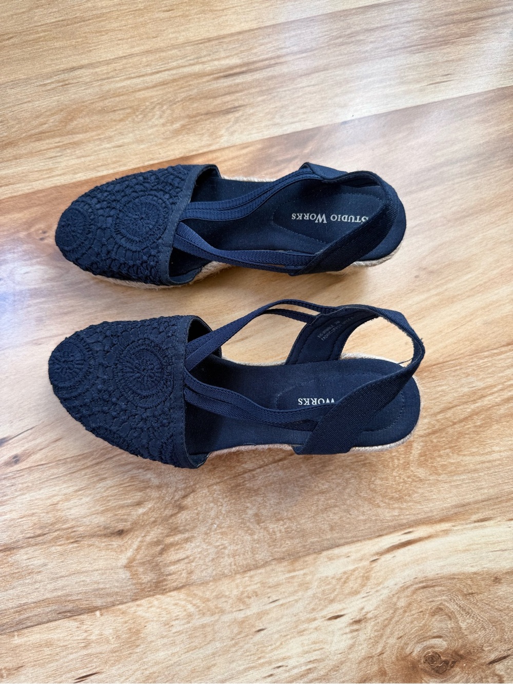 Studio Works Black Crochet Espadrille Slingback Flats